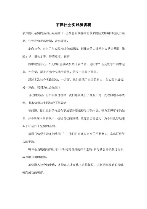 茅洋社会实践演讲稿_小学六年级作文400字