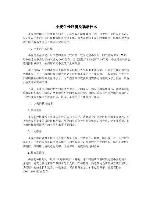 小麦生长环境及栽培技术