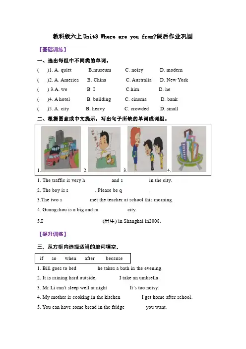 基础巩固能力提升复习卷六年级上册英语Unit3Whereareyoufrom教科版(广州)(含答案)