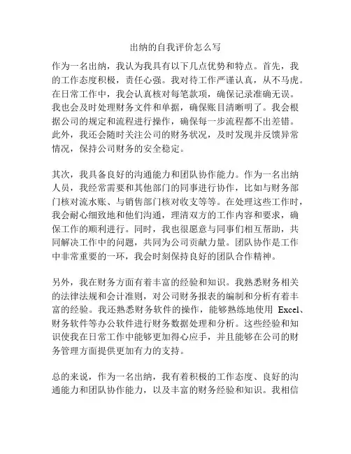 出纳的自我评价怎么写