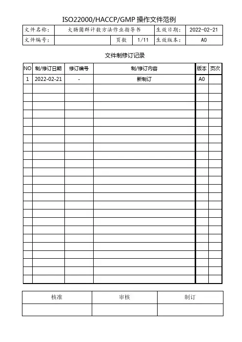 大肠菌群计数方法作业指导书