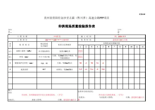 仰拱现场质量检验报告表CSD-09