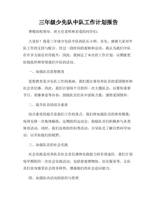 三年级少先队中队工作计划报告