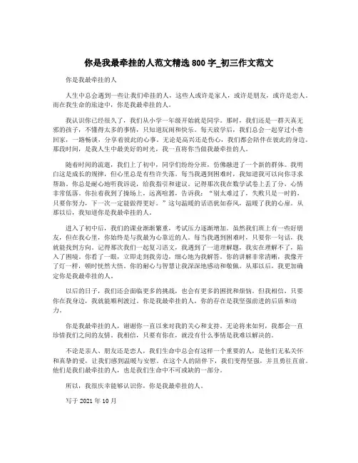你是我最牵挂的人范文精选800字_初三作文范文