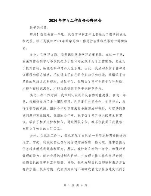2024年学习工作报告心得体会(2篇)