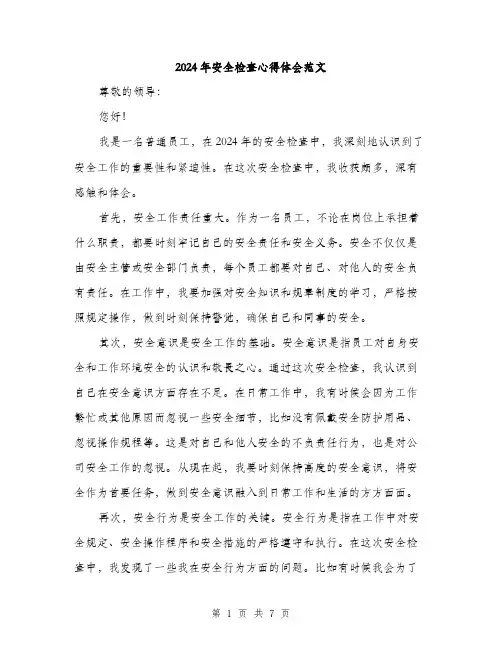 2024年安全检查心得体会范文(三篇)
