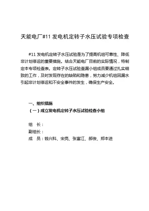 发电机定转子水压试验专项检查表演示教学