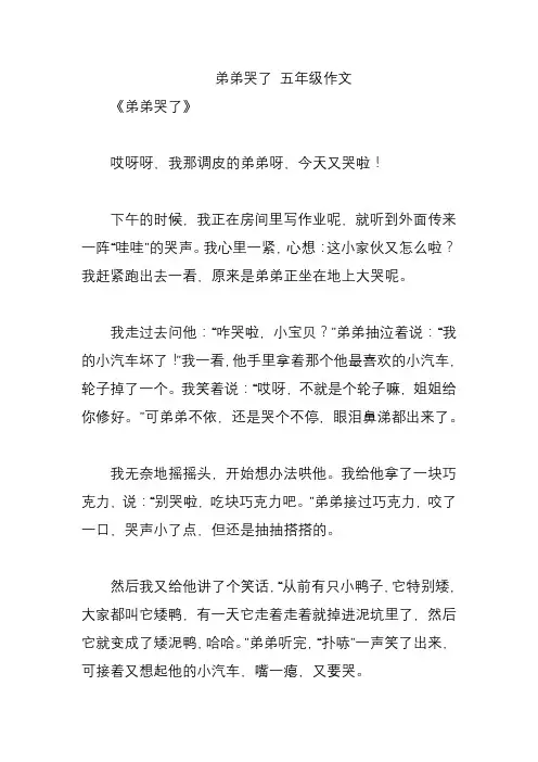 弟弟哭了 五年级作文