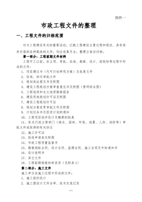 市政工程归档资料要求