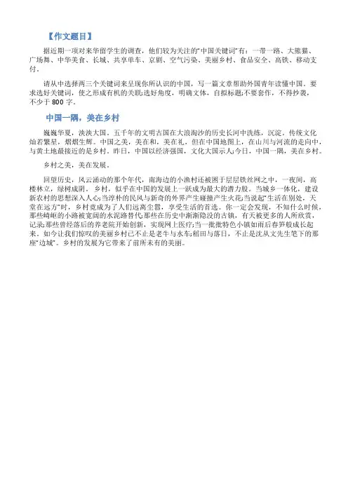 2021年高考作文真题中国一隅美在乡村