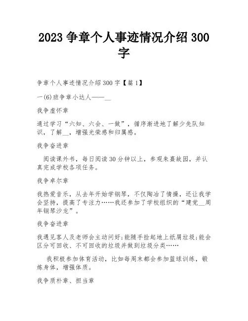 2023争章个人事迹情况介绍300字