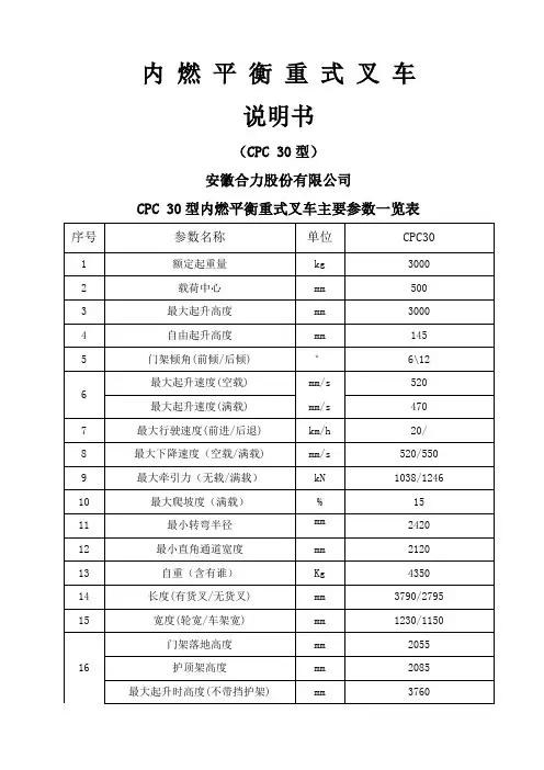 CPCD30内燃叉车平衡重式叉车说明书