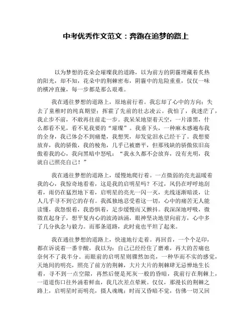 中考优秀作文范文：奔跑在追梦的路上