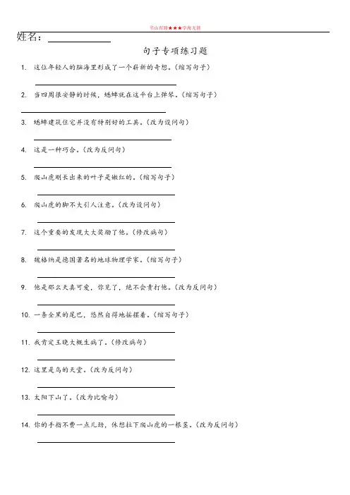 六年级下语文试题-小升初句子专项练习(无答案)(全国通用)