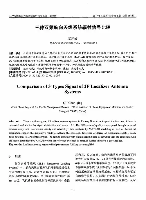 三种双频航向天线系统辐射信号比较