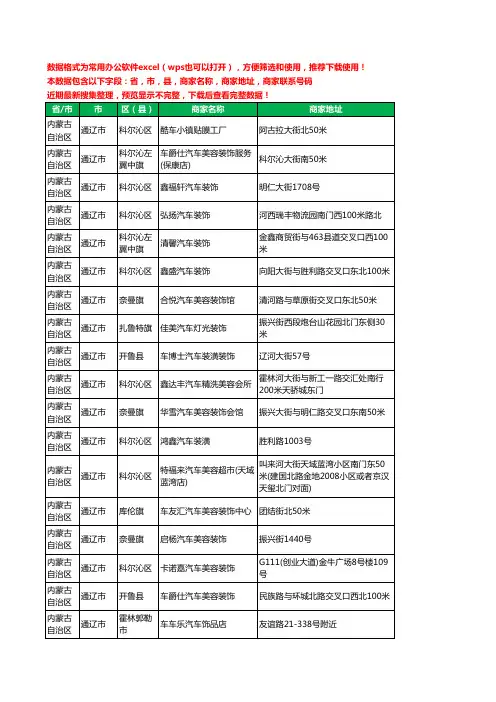 2020新版内蒙古自治区通辽市汽车美容工商企业公司商家名录名单联系电话号码地址大全313家