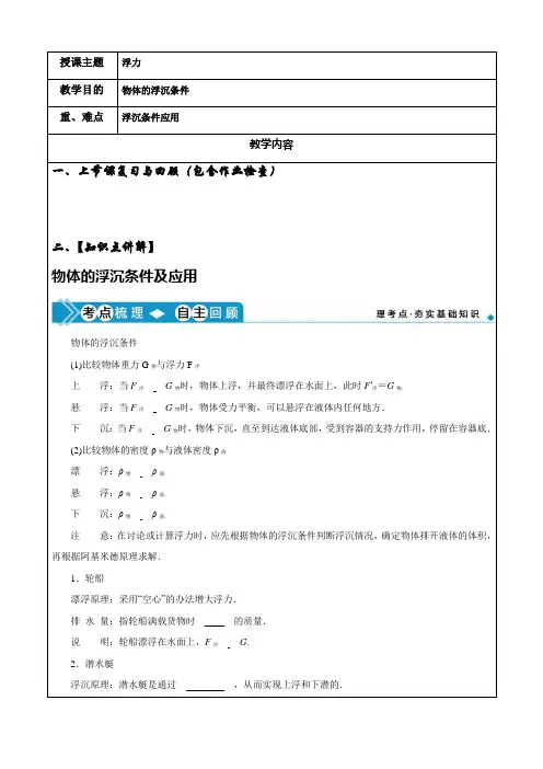 八年级物理《物体的浮沉条件》精编练习题