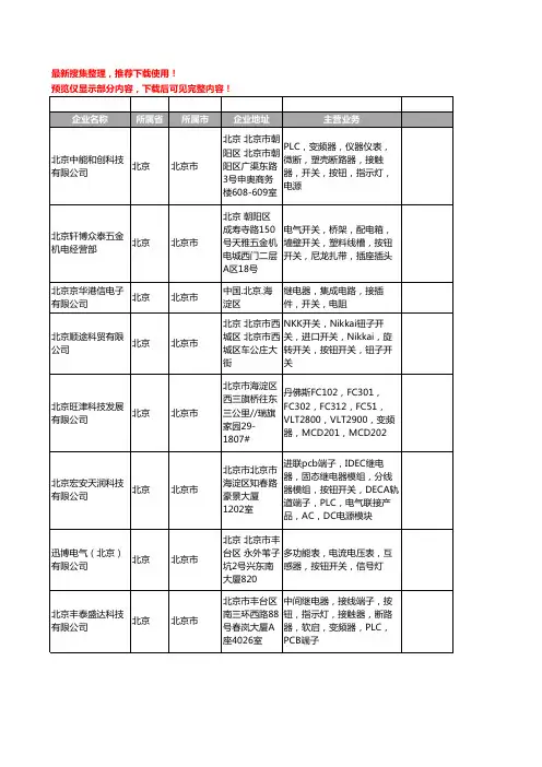 新版北京市按钮开关工商企业公司商家名录名单联系方式大全127家