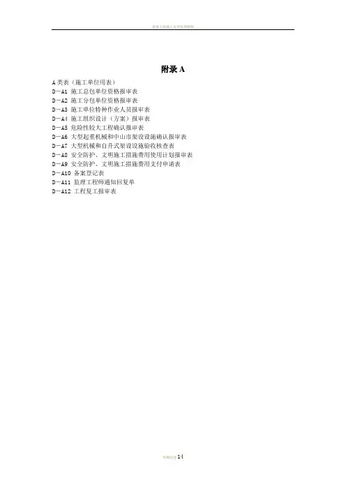 建设工程施工安全监理规程(DGTJ08-2035-2008)部分附录表