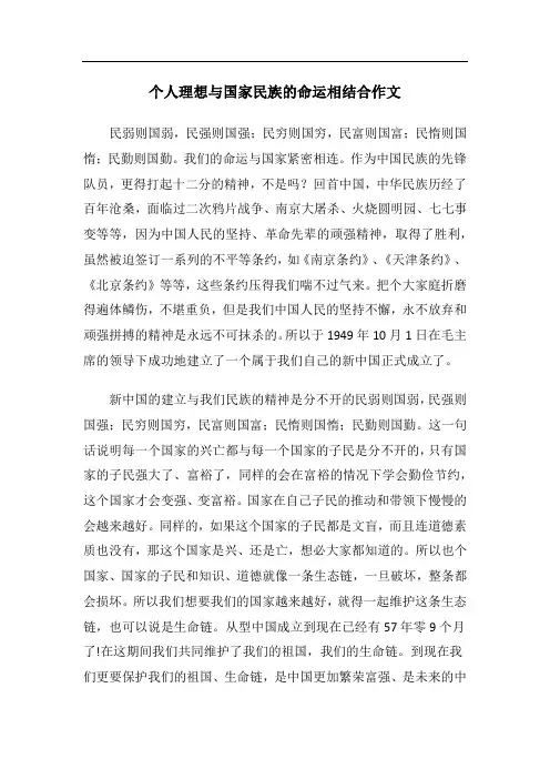 个人理想与国家民族的命运相结合作文
