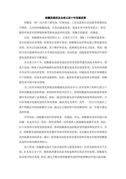 铅酸的现状及未来五至十年发展前景