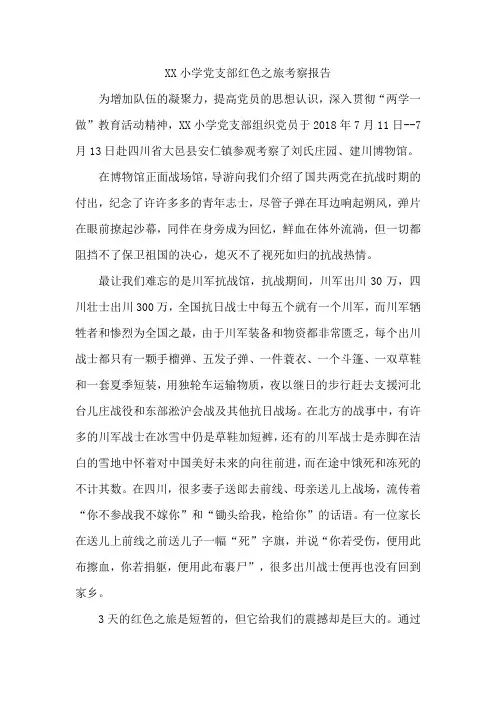 XX小学党支部红色之旅考察报告