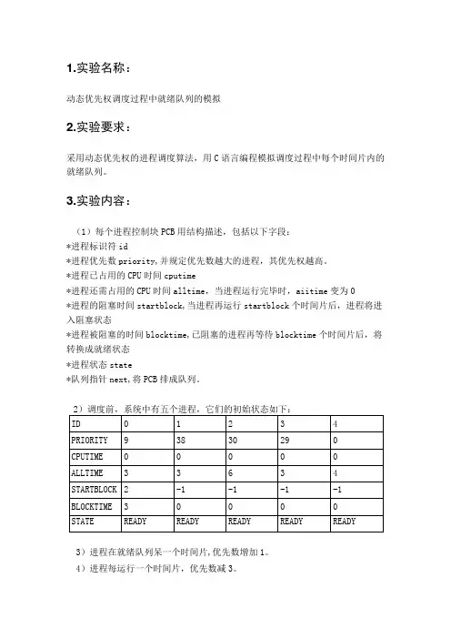 操作系统实验——动态优先级进程调度实验报告