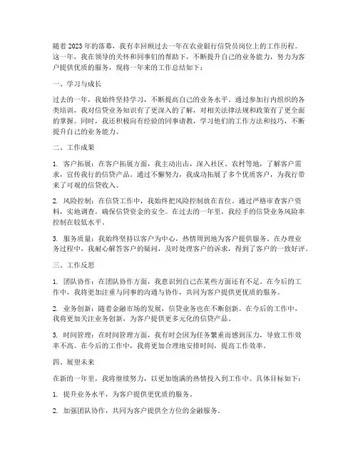 农行信贷员个人工作总结