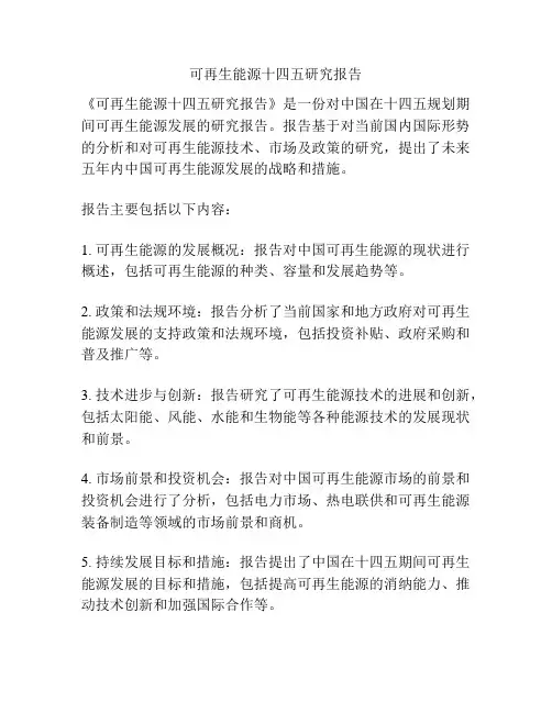 可再生能源十四五研究报告