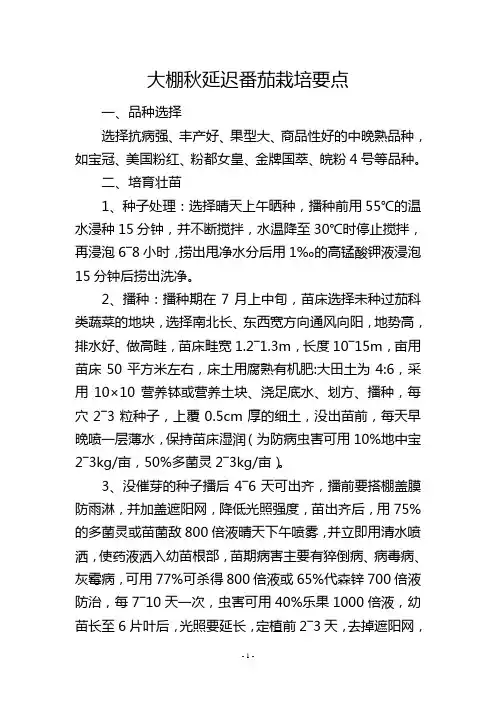大棚秋延迟番茄栽培要点