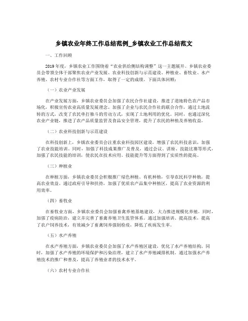 乡镇农业年终工作总结范例_乡镇农业工作总结范文