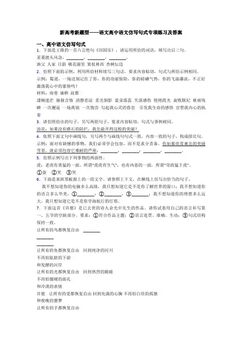 新高考新题型——语文高中语文仿写句式专项练习及答案