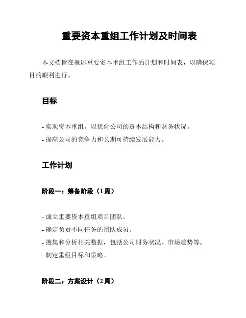 重要资本重组工作计划及时间表