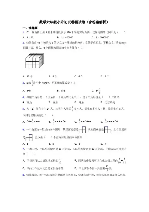 数学六年级小升初试卷测试卷(含答案解析)