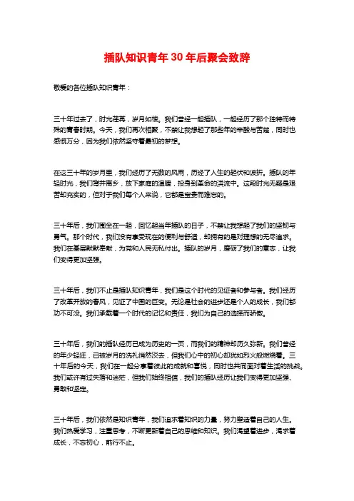 插队知识青年30年后聚会致辞