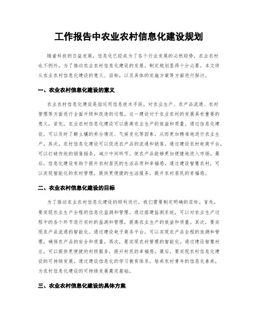 工作报告中农业农村信息化建设规划