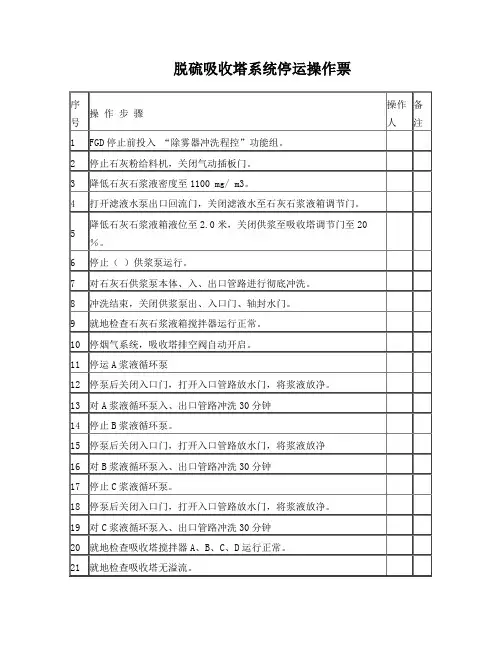 脱硫吸收塔系统停运操作票