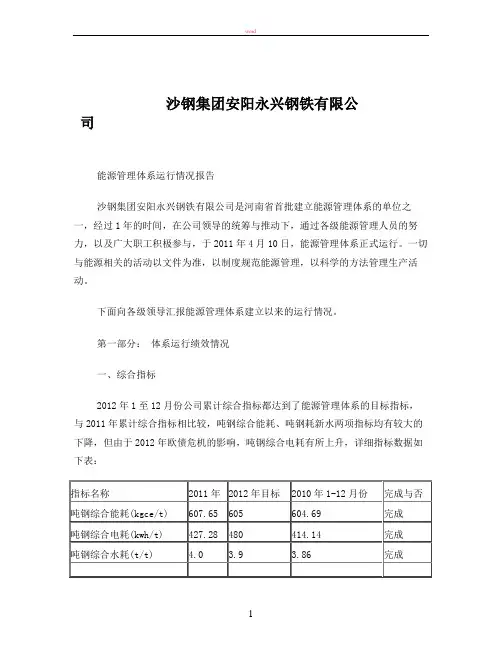 能源管理体系运行情况报告