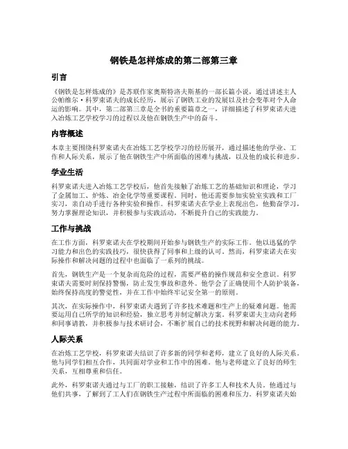 钢铁是怎样炼成的第二部第三章内容