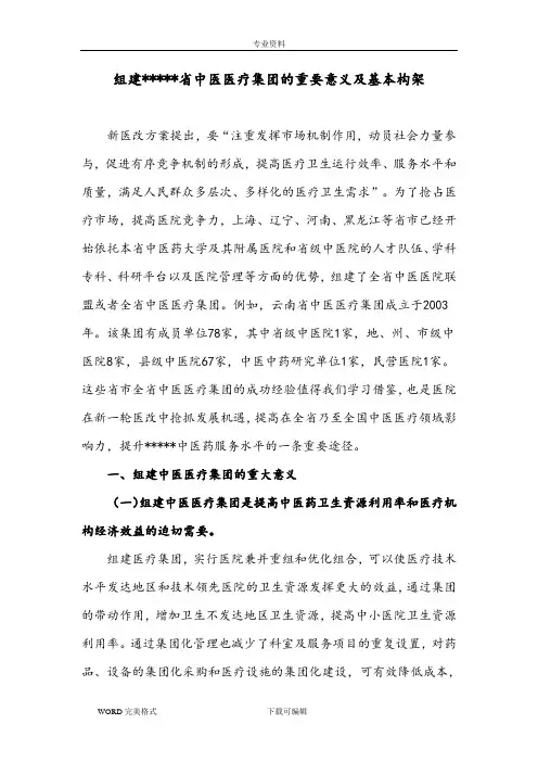 组建医疗集团的重要意义及基本构架