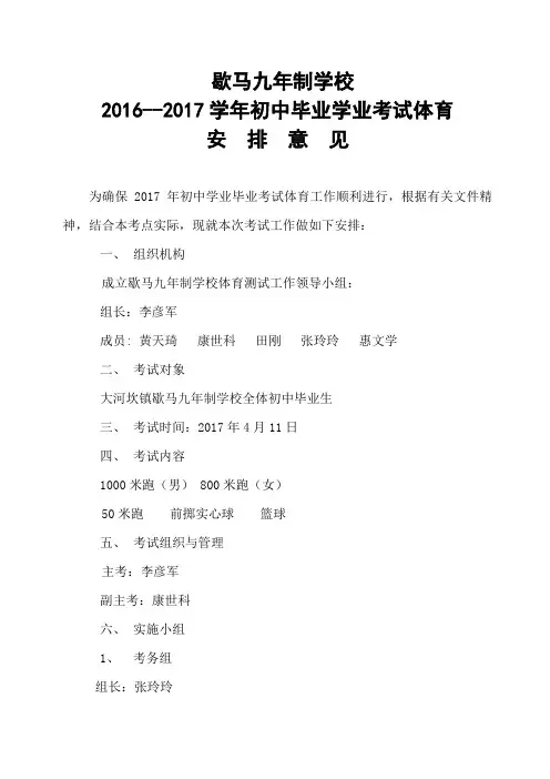 2015--2016体育考试实施方案