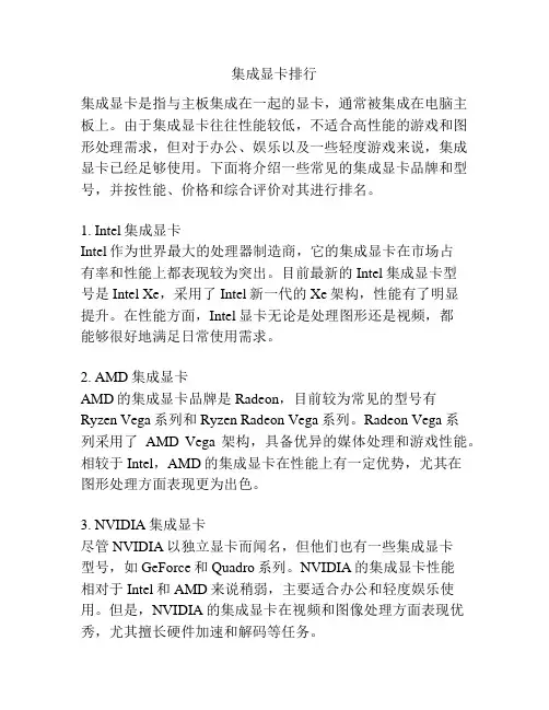 集成显卡排行