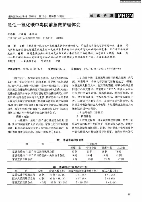 急性一氧化碳中毒院前急救护理体会