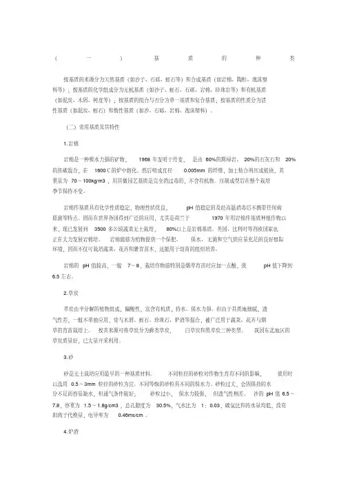常见基质种类和特性