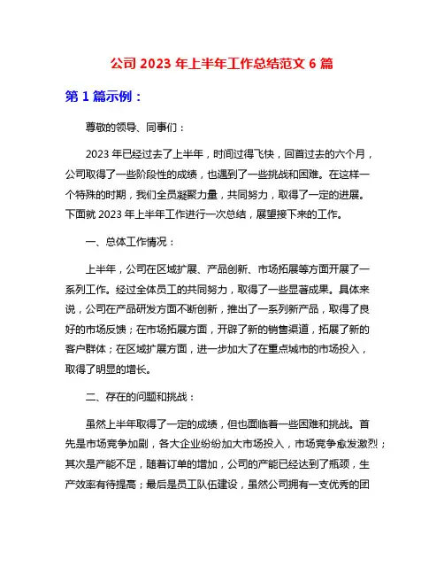 公司2023年上半年工作总结范文6篇