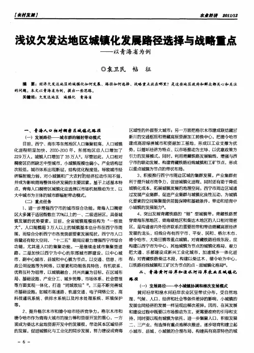 浅议欠发达地区城镇化发展路径选择与战略重点——以青海省为例