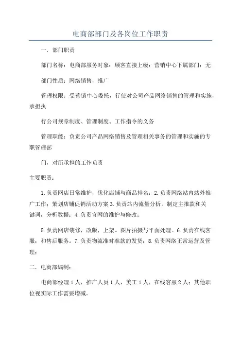 电商部部门及各岗位工作职责