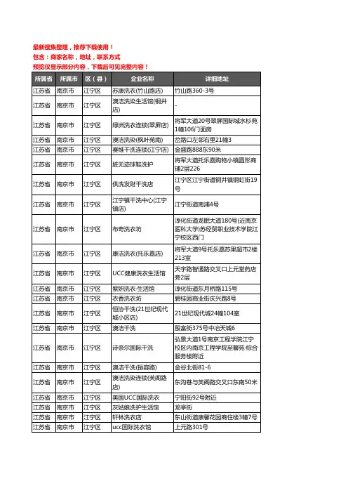 新版江苏省南京市江宁区洗衣店企业公司商家户名录单联系方式地址大全197家