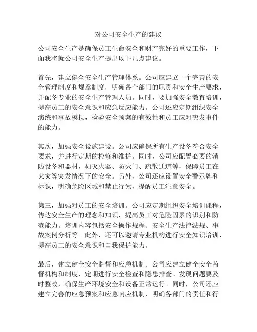 对公司安全生产的建议