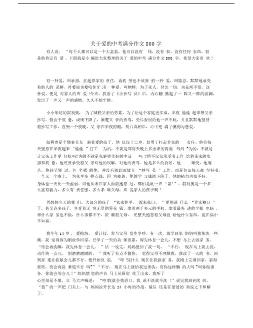 关于爱的中考满分作文800字.docx